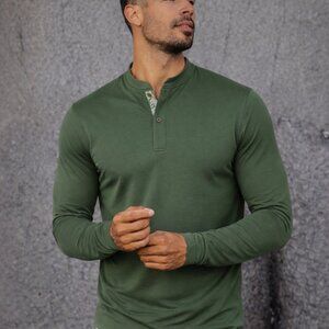 Mantra Catalyst Long Sleeve Henley Signature Polo Shirt Olive Green Sz XL
